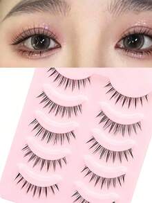 Cartoon False Eyelashes, Natural & Slender, Soft Fiber, Cross-Design, Fine Black Eyelash Band, Comfortable & Non-Irritating; Reusable, Suitable For Daily Makeup, European & American Style - Black - View 1
