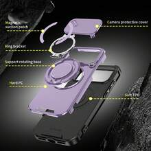 適用於 iPhone 18 17 Pro Max 16E 16 15 14 13 12 11 Pro Max 防震裝甲滑蓋保護殼，相容 iPhone 16 Pro Max 16 Pro 16 Plus 17 Pro 17 Air 13 Pro Max，相容 Galaxy S26 Ultra S26 Plus S25 Ultra S24 Ultra Fold 8 Ultra Fold8 指環背蓋 - 紫色 - 查看 3