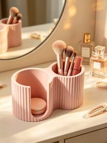 Minimalist Striped Cosmetic Storage Box, Creative Cotton Swab Holder, 2-In-1 Bathroom Cotton Swab Box, Countertop Organizer, Bedroom Vanity Decor, Mother's Day Gift For Her, Modern Cream Style Housewarming Gift - Multicolor - View 3