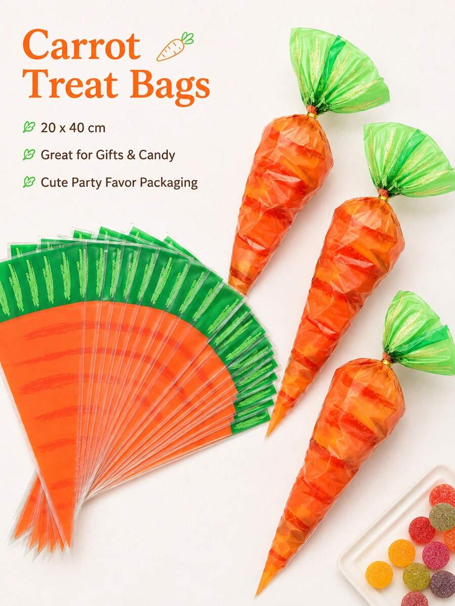 50pcs Reusable Carrot Pattern Gift Snack Bags, Creative Holiday Candy And Cookie Packaging Bags, Multi-Purpose Festival Celebration Gift Bags, Party Favors, Baking Snack Storage Bags - Multicolor - View 1