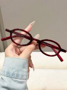 1 Pair Women's Small Oval Frame Glasses, Cute Academic Style Decorative Non-Prescription Glasses - Multicolor - View 4