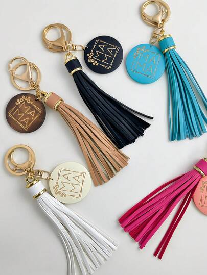 MAMA Wooden Keychain With PU Leather Tassel, Mother's Day Gift Bag Charm Car Key Ring For Mom Women