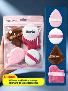 4 Pieces Multi‑Shape Velvet Powder Puff Set Soft Cosmetic Makeup Blending Puffs For Face Makeup, Random Color - Multicolor - View 5