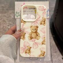 1pc TPU Material Pink Bow Bear Pattern Phone Case Compatible With IPhone 17 Pro Max/17/16 Pro Max/15/13/12/11/ S20 FE/A15/S24/A55/ Note 11/Note 12/Note 13 Pro Full Coverage Anti-Drop Soft Shell Phone Protective Cover - White - View 1
