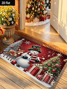 1-Piece Set Of 2D Flat Christmas Snowman And Reindeer Patterned Door Mats For Holiday Home Decoration - A - View 1