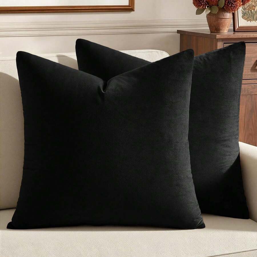 1pc Black Cushion Cover, Minimalist Chemical Fiber Decorative Throw Pillow Case For Home - Black - View 1