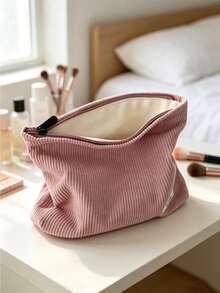1pc/4pcs Solid Color Corduroy Makeup Bag, Soft Zipper Cosmetic Storage Pouch, Multi-Functional Portable Organizer, Lightweight Travel Toiletry Bag, Minimalist Lipstick Brush Skincare Storage, Women's Daily Home Storage Accessory - Multicolor - View 4