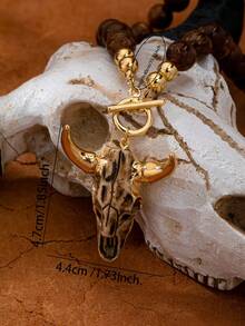 1/2pcs Leopard Print Stone Bead Double Bull Head Necklace, Multi-Layer Western Style Exaggerated Necklace, Vintage Cowboy Women's Jewelry - Multicolor - View 5