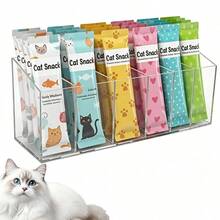 1pc Lickable Cat Treat Storage Box, Acrylic Countertop Treat Organizer, Squeeze-Style Cat Food Storage Box With Dividers, Kitchen Cabinet Pantry Shelf, Refrigerator Wet Cat Treat Storage Box, Multi-Functional Storage Container (Non-Food Contact) - Normal - View 3