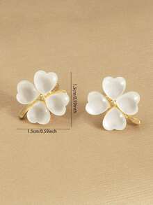 1pair Fashion Four Leaf Clover Stud Earrings For Women For Daily Decoration - White - View 3