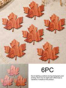 6/2pcs Thanksgiving Maple Wood Coaster Set, Autumn Tabletop Decor, Natural Wooden Coffee Cup Coasters, Rustic Farmhouse Style Kitchen And Dining Table Decoration, Holiday Home Decor Accessories - Multicolor - View 7