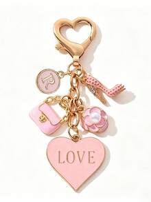 Pink Heart Bag Accessory, Letter Key Pendant, Cute Bag Accessory, Heart-Shaped Oil Droplet Keychain - Perfect Cosmetic Decoration Accessory Or Gift - Multicolor - View 22