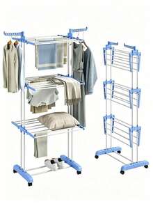 1‑Piece Folding Clothes Drying Rack. Universal Casters Enable Easy Movement, Offering Large‑Capacity Drying For Clothes, Shoes And Socks. Foldable For Storage To Save Space, Suitable For Both Indoors And Balconies. - Multicolor - View 7
