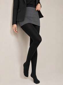 1pc Women's Black Lightweight Tights, High-Stretch Slim-Look Pantyhose For Fall, Winter, Business Office & Daily Wear - Black - View 7