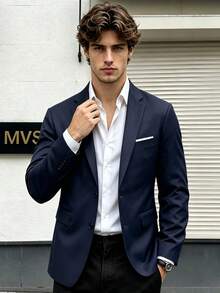 Spring/Autumn Men's Blazer, Casual Lapel Single-Breasted, Suitable For Weddings, Banquets And Business Meetings - Navy Blue - View 1