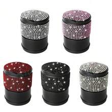 1pc Smokeless Car Ashtray, Shiny Diamond Car Ashtray, Charming Sparkling Crystal Car Ashtray With Lid, Portable For Office And Home, Fits All Car Models, Fashionable Creative Design Suitable For Women, Durable Plastic Car Ashtray - Various - View 1