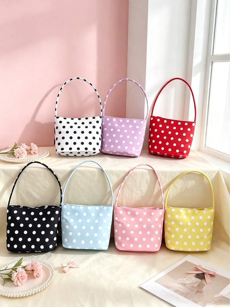 Y2K Style Sweet Polka Dot Mini Bucket Bag, Sweet Mini Bucket Bag, Casual Minimalist Small Tote Bag, Daily Shopping & Shoulder Bag - Multicolor - View 1