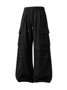 Men's Spring/Autumn Thin Casual Slim Fit Fashion Long Pants Multi-Pocket Cargo Pants - Black - View 2