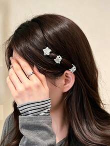 2pcs Silver Star Hair Clips, Minimalist & Elegant, Suitable For Daily Commute, Date, Gathering, Can Fix Bangs And Short Hair - Multicolor - View 4
