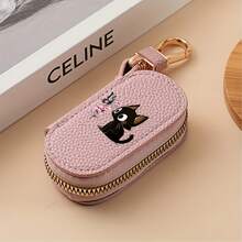 Cute Cat And Butterfly Print Unisex Lychee Texture Zipper Multifunctional Car Key Storage Bag, Perfect Gift For Christmas/Halloween/Birthdays - Multicolor - View 13
