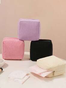 Striped Zipper Pencil Case, 2 Colors Available Light Pink And Light Blue Lightweight Fabric Stationery Storage Bag, Suitable For Home Office Daily Writing Tools Organization - Multiple Styles - View 5
