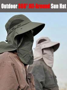 1pc Detachable Face Mask Breathable Windproof Outdoor Sun Hat, 360° Full Coverage Sun Protection, Unisex, Suitable For Hiking, Gardening, Camping, Patio, Travel, Farm, Cycling, Fishing Outdoor Hat Essential Accessory - A - View 3