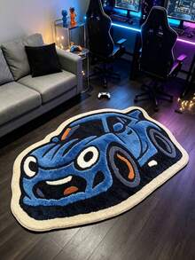 [Soft Sports Carpet] 1件裝 藍色運動車地毯，仿羊絨加厚毛絨地毯，秋冬裝飾地毯，臥室裝飾 - E - 查看 3