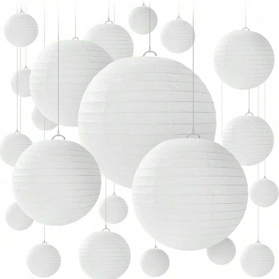20pcs White Paper Lanterns, Decorative, Wedding Party Decoration, Hanging Round Paper Lanterns, Suitable For Birthday, Wedding, Christmas, Bridal, Home Decor, Party Decoration