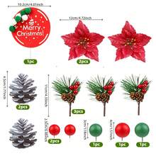 13 Buah Hiasan Kue Natal, Bunga Buatan Merah, Jarum Pinus, Buah Beri Merah & Tusuk Buah Pinus, Dekorasi Kue Tema Merah Natal, Set Hiasan Kue Cupcake untuk Pesta Liburan - MultiWarna - View 5