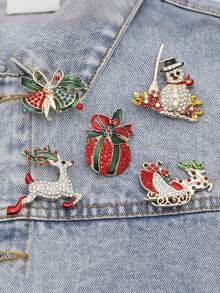 1/5 Pcs Of Diamond-Studded Christmas Brooches - Creative Flower Pins - Red Apple, Snowman, Bell, Moose Cartoon - Ladies' Brooches - Christmas Gift - Multicolor - View 1