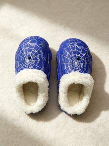 GUUOLLEE Halloween Spider Web Kids Slippers, Suitable For Girls Boys Toddlers, Comfortable Warm Soft Cute Cartoon Indoor Home Slippers, Suitable For Home Bedroom - Blue - View 4