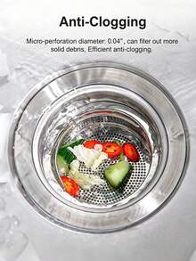Rust-Proof Mesh Design - Stainless Steel Sink Strainer With Handle - Easy To Prevent Clogging, Suitable For Kitchen And Bathroom Sinks - Perfect For Draining Fruits And Vegetables - SILVER - View 4