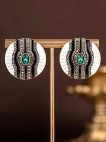 1 Pair Vintage Minimalist Daily Wear Earrings Inlaid With Red And Green Rhinestones, Suitable For Women's Daily Wear, Parties, Holidays, Vacations, Makes A Great Gift For Her - Red - View 4