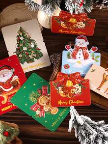 10-Pack Hanging Christmas Cards, 6 Creative Holiday Card Designs, Christmas Tree And Family Wall Decorations, Party Gift Decor Cards - Multicolor - View 2