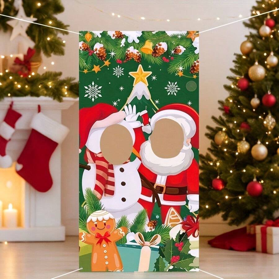 Spanduk Selamat Natal untuk Teras - Poliester, Tidak Membutuhkan Listrik, Cocok untuk Dekorasi Liburan Luar Ruangan dan Latar Belakang Pesta - Gambar potongan Santa Claus - View 1
