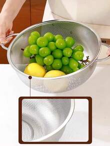 Saringan Stainless Steel, Keranjang Pencuci Sayuran, Pencuci Beras, Ayakan Dapur Bulat, Keranjang Buah dan Sayuran - S - View 6