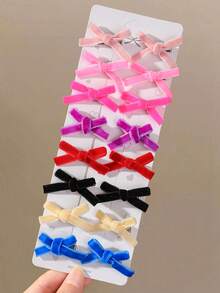 20pcs Girls Multi-Color Velvet Fabric Bow Ribbon Hair Clips, Versatile Bangs Back Side Hair Clips, Hair Accessories For Daily Use - Multicolor - View 3