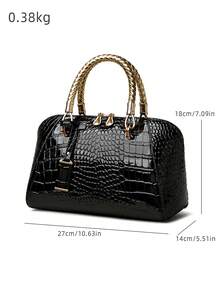 New Women's Handbag With Faux Crocodile Texture PU Material, Comfortable Woven Handle, Fashionable Tag, Versatile Minimalist Design For Daily Commute, Outings, Shopping And Travel - Black - View 2