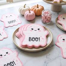 20/40/60pcs Cartoon Pink Ghost Shaped Paper Napkins, Disposable Asymmetrical Tabletop Decor Napkins, Birthday Halloween Party Atmosphere Decoration - Multicolor - View 10
