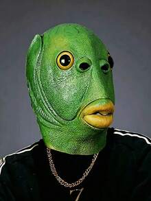 Funny Green Fish Head Mask, Realistic Latex Animal Full Head Mask, Internet Celebrity Funny Expression Cosplay Headgear, Suitable For Halloween, Carnival, Birthday Party Photo Props, Ideal Holiday Gift - Multicolor - View 8