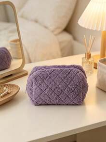 1pc Japanese Minimalist Soft Makeup Storage Bag, Solid Color Soft Fabric Cosmetic Bag Set, Casual Style Suitable For All Seasons, Women's Daily Travel Bathroom Toiletry Storage Bag, Home And Outdoor Universal - Multicolor - View 16