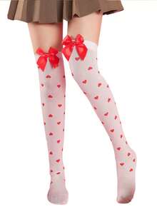 1 Pair Women's Red Heart Bow High Elastic Knitted Sweet Lolita Over-The-Knee Socks, Suitable For JK Uniform Photography Outfit - Multicolor - View 10