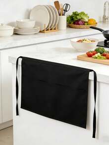 Pure Black Waist Apron With Pockets For Server, 3 Pockets, Waterproof And Splash-Proof, Unisex, With Extended Waistband, Suitable For Gardening, Cooking And Catering Service, Ideal For Kitchen And Restaurant Work - Black - View 7