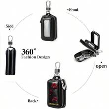 Rose Pattern Car Keychain With Zipper, Large Capacity Double-Layer Waist Hanging Design, Suitable For Keys And Keychains, 2D Printing Of Car Keychains - Multicolor - View 6