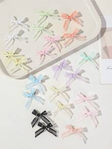 20pcs Girls Multi-Color Mesh Lace Fabric Bow Ribbon Hair Clips, Versatile Bangs Back Side Clip Hair Accessories For Daily Wear - Multicolor - View 2
