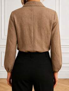 Women's Long Sleeve Collared Blouse, Ruched Cut Flattering Shoulder And Neckline, Elegant Casual Versatile, Suitable For Commute, Party And Daily Wear - Brown - View 5