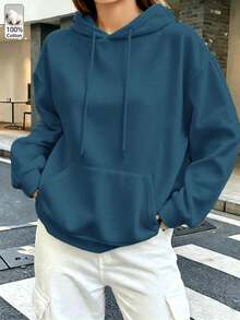Autumn/Winter Women's Hooded Long Sleeve Peacock Blue Sweatshirt, Casual Daily Commute Party Sports Style Women's Top,Y2K Street Style Hooded Pullover - Peacock Blue - View 8