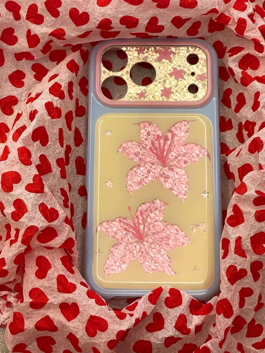 Pink Rhinestone Hibiscus Flower Phone Case Compatible With Iphone 17 Pro Max, New 17, 16 Pro Max, 15 Pro, 16 Pro, 15, 17 Pro, Full Coverage Shockproof Protective Cover - Yellow - View 1