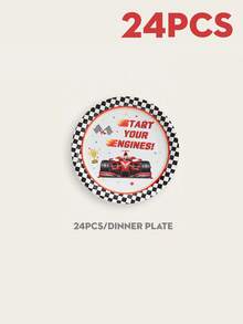 10pcs Racing Themed Disposable Dinner Plates, 7/9 Inch Party Tableware Set, Racecar Decor Disposable Paper Plates, Racing Decor & Checkered Birthday Party Plates And Napkins Set,Christmas - Multicolor - View 9