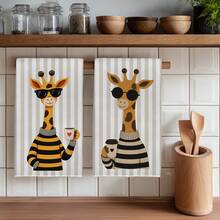 2PCS Kitchen Towels, Striped Cartoon Giraffe Pattern Dish Cloths, 40*60cm Rectangular Microfiber Absorbent Cleaning Kitchen Towels, Perfect For Kitchen, Dining Room And Bathroom Use, Kitchen Decor, Home Decor, Housewarming Gift For Neighbors, Dish Cloths - Multicolor - View 8